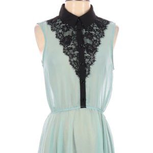 Light Blue Midi Dress with Black Lace